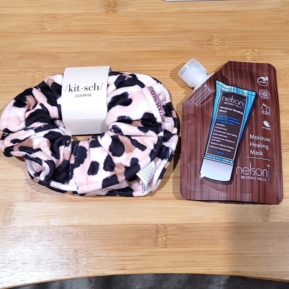 Healing Hair ✦ Coconut Moisture Mask Set ✦ 2 Leopard Towel Scrunchies NWT